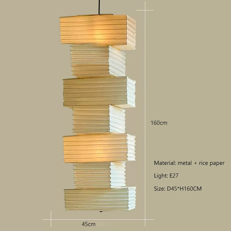 Wabi Sabi Rice Paper Style Totem Pendant Light for Staircase and Living Room