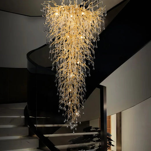 Luxury Gold Crystal Branch Chandelier for Staircase and Villa Lobby