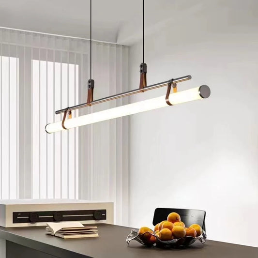 Nordic Brass Pendant Light with Leather Accents