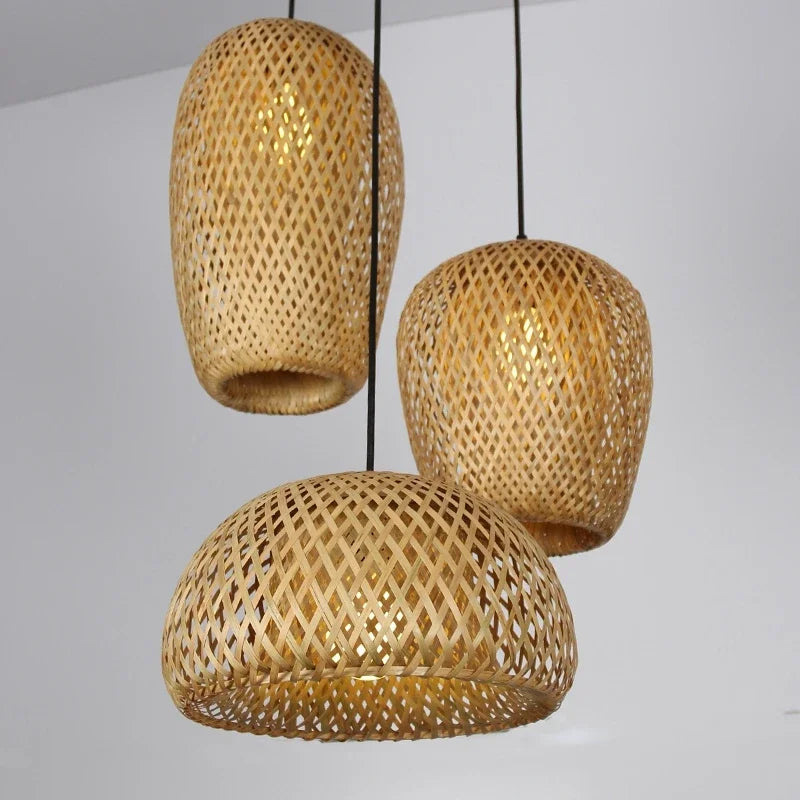 Lámparas Colgantes de Madera de Bambú Estilo Japonés