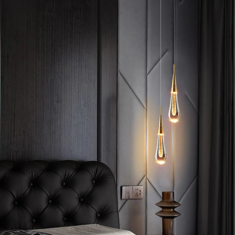 Modern Water Drop Led Pendant Lamp Gold/Black/Brass Crystal Glass Pendant Light Living room Bedroom Bedside Small Chandelier