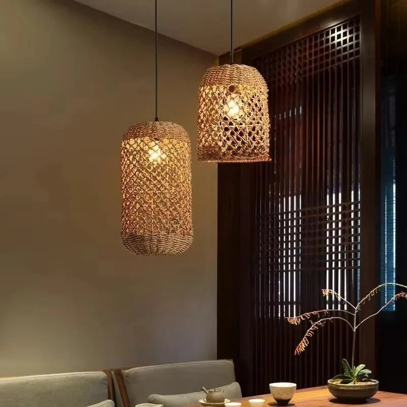 Bohemian Rattan Woven Pendant Light for Dining