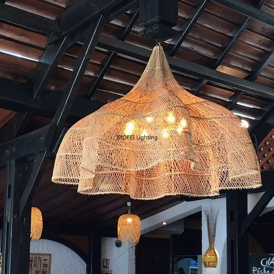 Retro Rattan Pendant Light - Wabi-Sabi Design