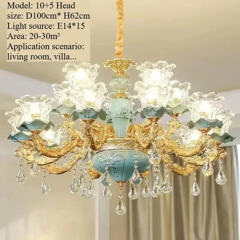 Blue Crystal Ceramic Chandelier - Living Room