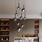 Smoked Glass Ball Cluster Staircase Chandelier with LED Globes