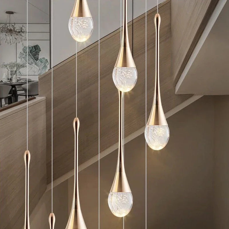 Modern Crystal LED Chandelier - Gold Hallway Hanging Light