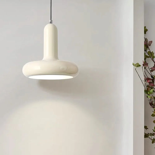 Bauhaus Glossy Mushroom Pendant Light in Five Cream Colors for Bedside