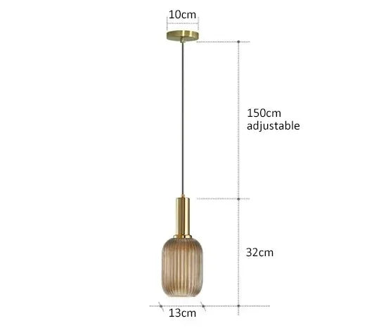 Nordic Modern Ribbed Glass Pendant Light Green/Grey/Amber Glass Hanging Lamp for Kitchen Island Dining Room Home Decor E27