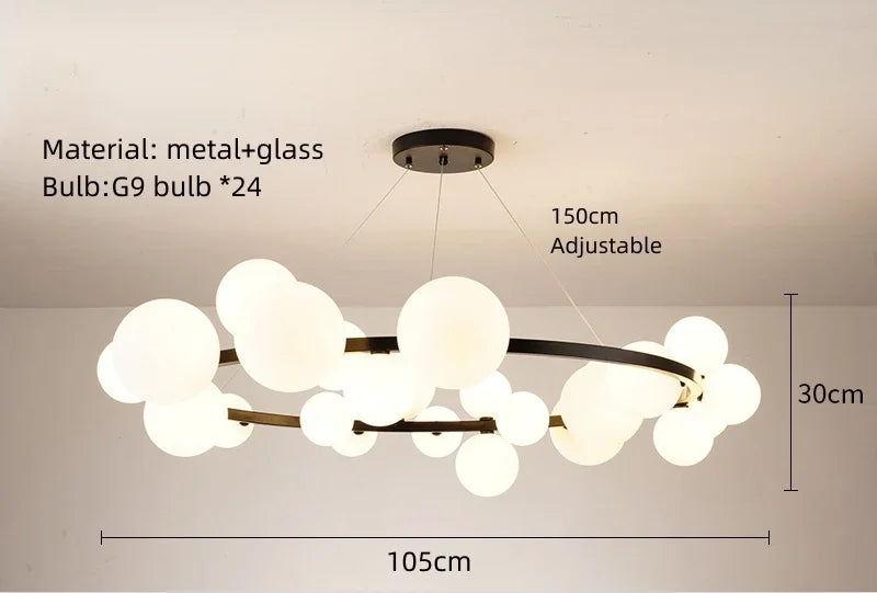 Nordic Round Glass Pendant Light Iron Frame