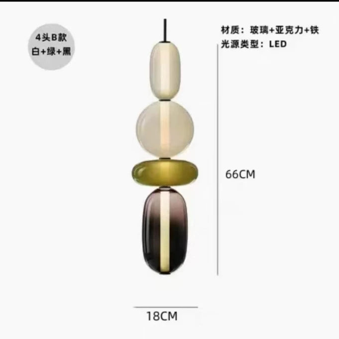 Designer Candy Glass Totem Pendant Light in Bold Colors for Dining Room