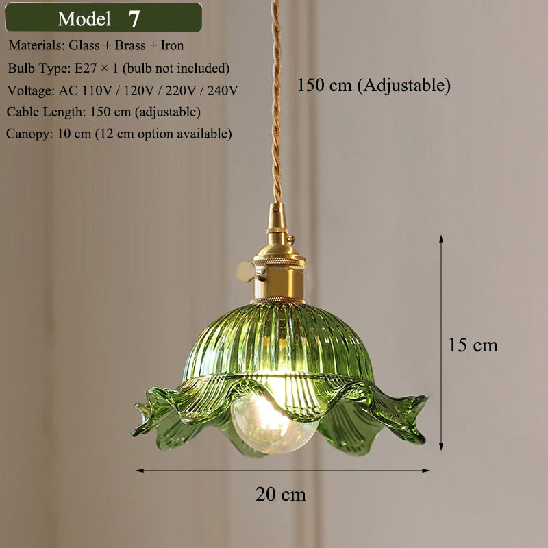 Multi-Style Nordic Pendant Lamp Green Glass Ceiling Lighting Kitchen Island Hand Brass Hanging Light fixtures for Dining Room