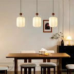 Minimalist Textile Pendant Light with Wood Accent