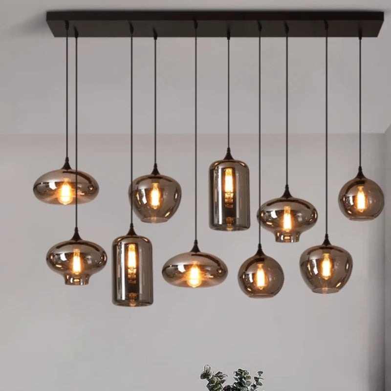 Nordic Smoke Glass Pendant Light for Dining Room