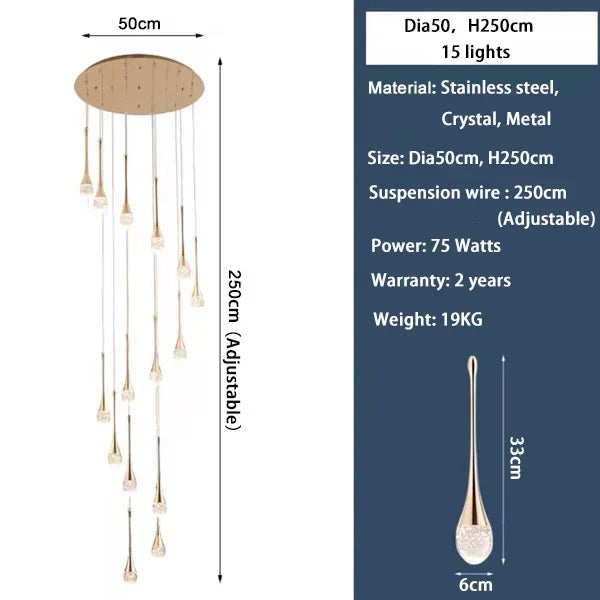 Modern Crystal LED Chandelier - Gold Hallway Hanging Light