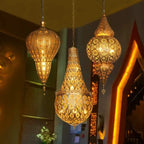 Moroccan Carved Brass Lantern Pendant Light for Restaurant and Hallway