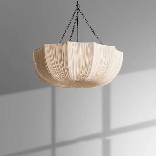 Wabi Sabi Pleated Fabric Dome Chandelier on Black Chains for Bedroom