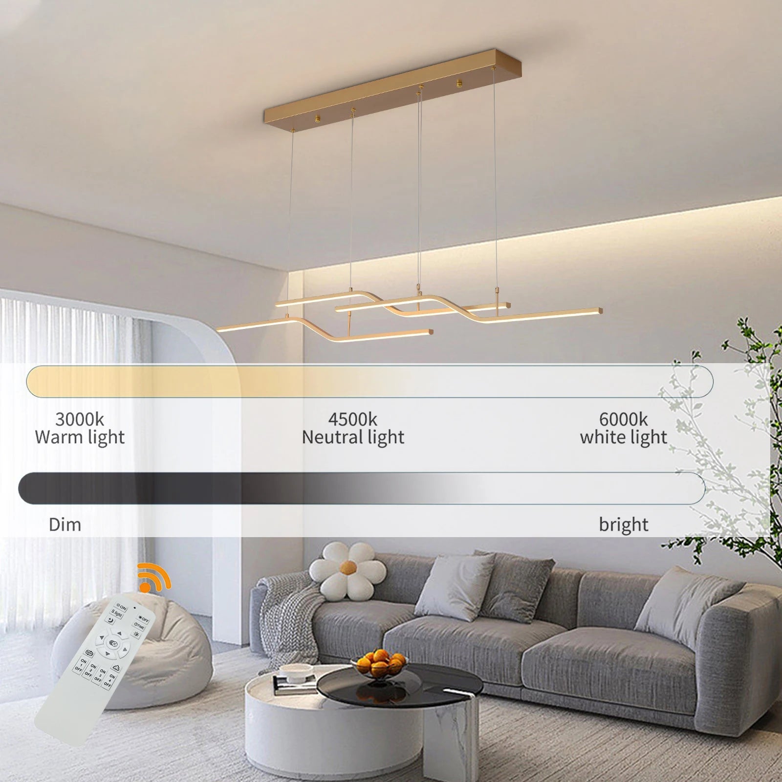 Lámpara colgante lineal minimalista dorada para comedor