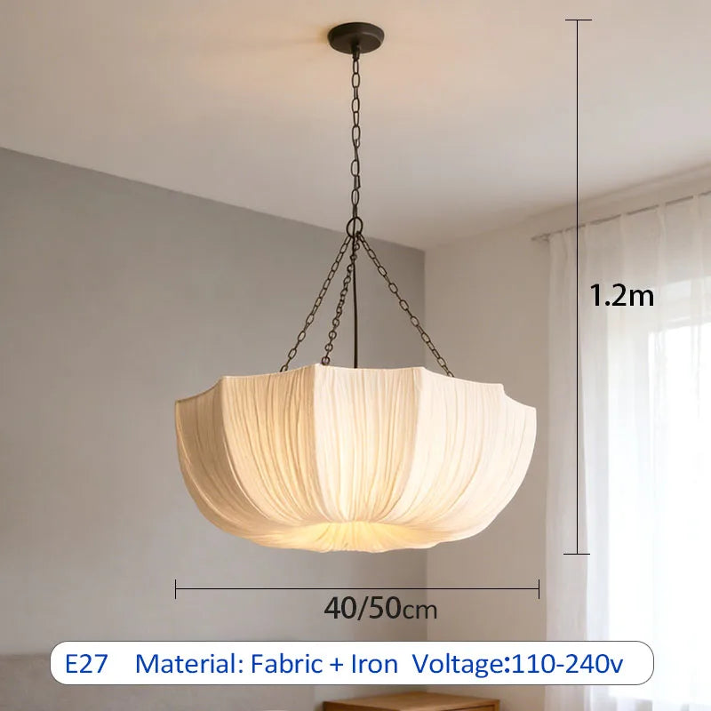 Retro Iron Chain Ceiling Lamp Japanese Fabric Chandelier Living Dining Room Bedroom Pendant Lamps Lustre Hanging Light Fixture