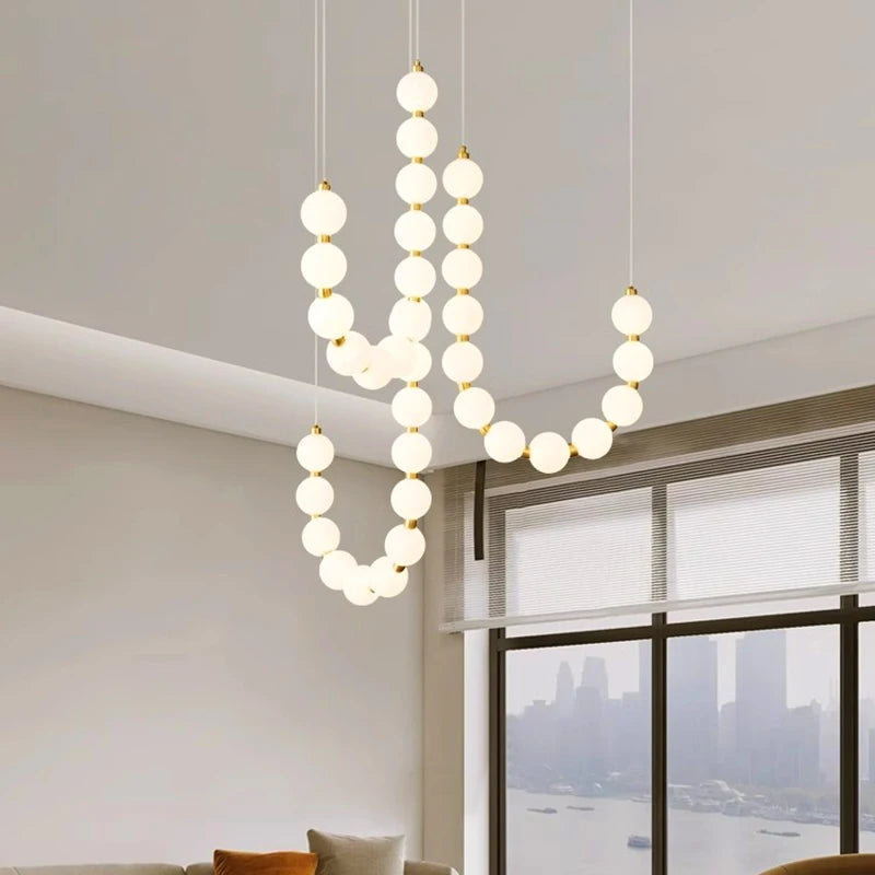 Modern Glowing Bead Strand LED Chandelier for Staircase and Living Room