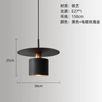 Modern Black Disc and Cylinder Pendant Light with Copper Glow for Bedside