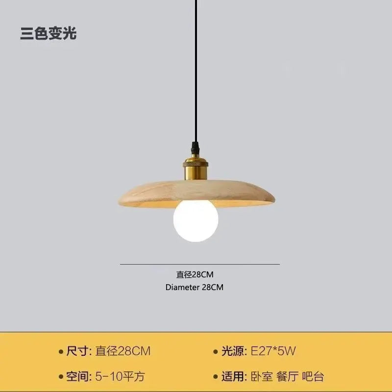 Solid Wood Disc Pendant Light with Opal Globe for Tea Room and Hallway