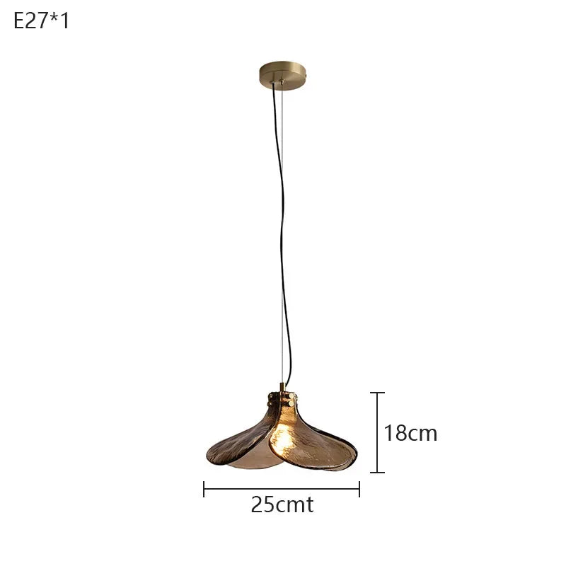 Retro Glass Flower Pendant Light Copper Finish