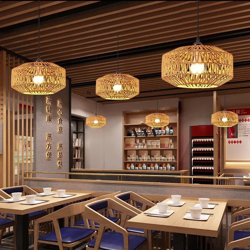 Bohemian Rattan Pendant Light Handwoven for Dining Room