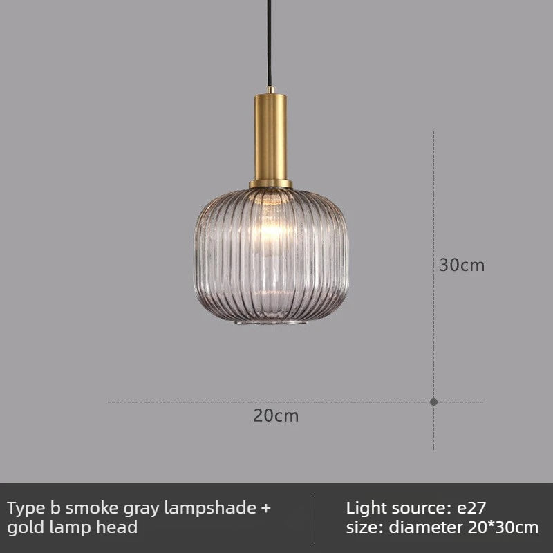 Lámpara colgante de cristal nórdico con acabado de cobre