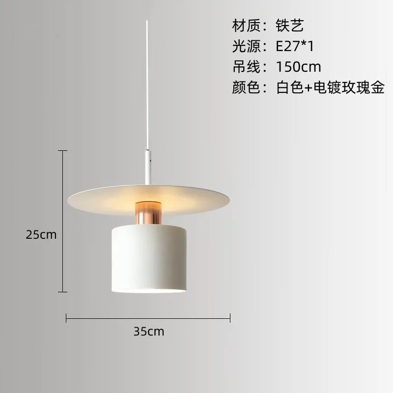 Modern Black Disc and Cylinder Pendant Light with Copper Glow for Bedside