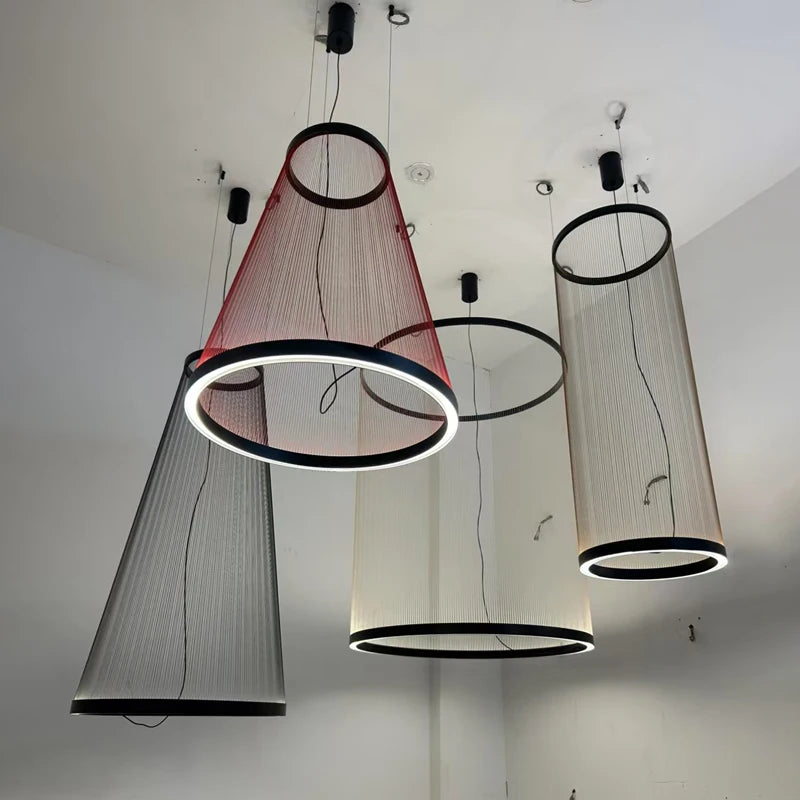 Wabi Sabi Mesh Cone Pendant Light with LED Ring for Staircase and Loft