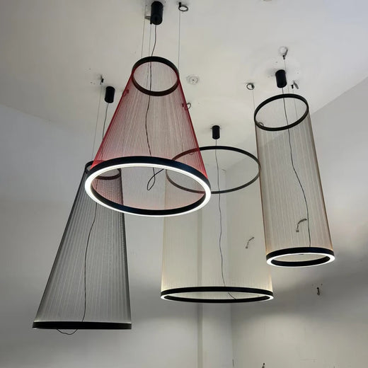 Wabi Sabi Mesh Cone Pendant Light with LED Ring for Staircase and Loft