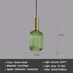 Vintage Striped Glass Pendant Light in Green Gray and Amber for Kitchen Island