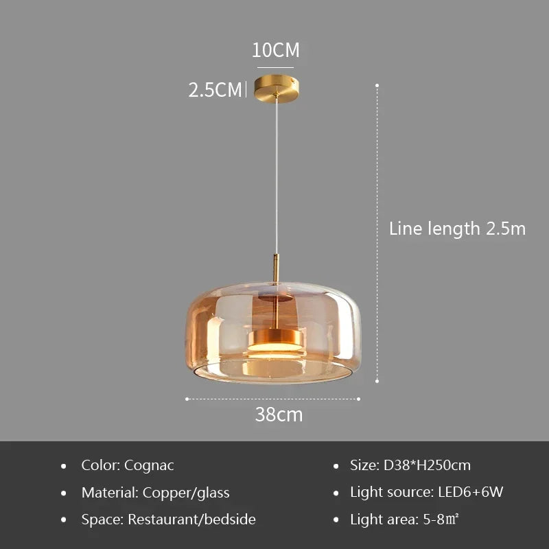 Nordic Amber Glass Pendant Light for Dining Room