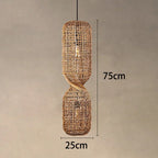 Hand Woven Rattan Column Pendant Light for Staircase and Living Room