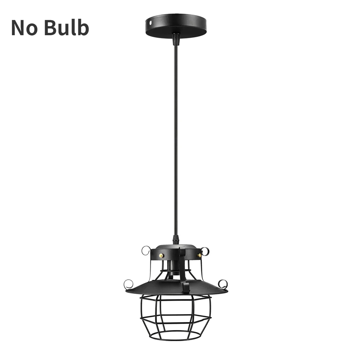 Industrial Black Caged Lantern Pendant Light for Bar and Hallway