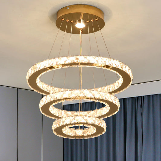 French Luxury Crystal LED Ceiling Chandelier for Living Spaces