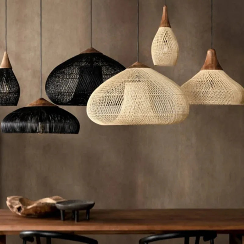 Handwoven Rattan Pendant Light - Bohemian Wabi Sabi