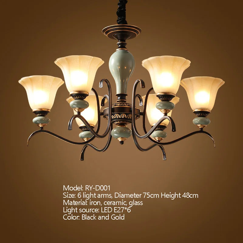 Vintage Iron Ceramic Chandelier Multi-Size