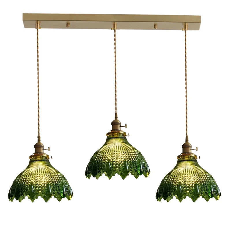 Retro Colored Glass Pendant Light Collection with Brass Fitting for Cafe