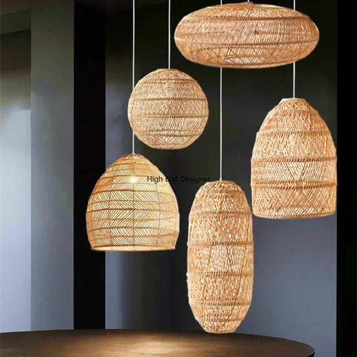 Handmade Natural Rattan Woven Pendant Lamp Collection for Dining Room