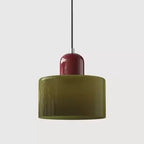 Retro Stained Glass Cylinder Pendant Light in Pastel Colors for Bedside