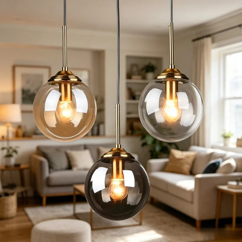 Lámpara colgante nórdica de cristal y metal para comedor