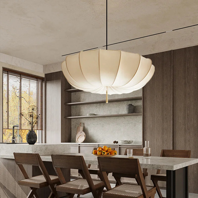 European Cream Fabric Pumpkin Pendant Light for Dining Room and Hotel