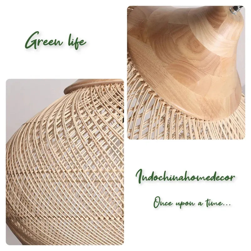 Handwoven Rattan Pendant Light - Bohemian Wabi Sabi