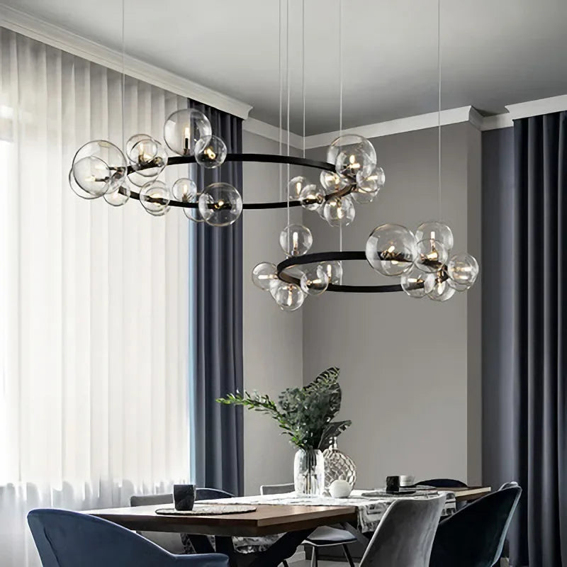 Modern Ring Glass Ball LED Chandelier Iron Frame