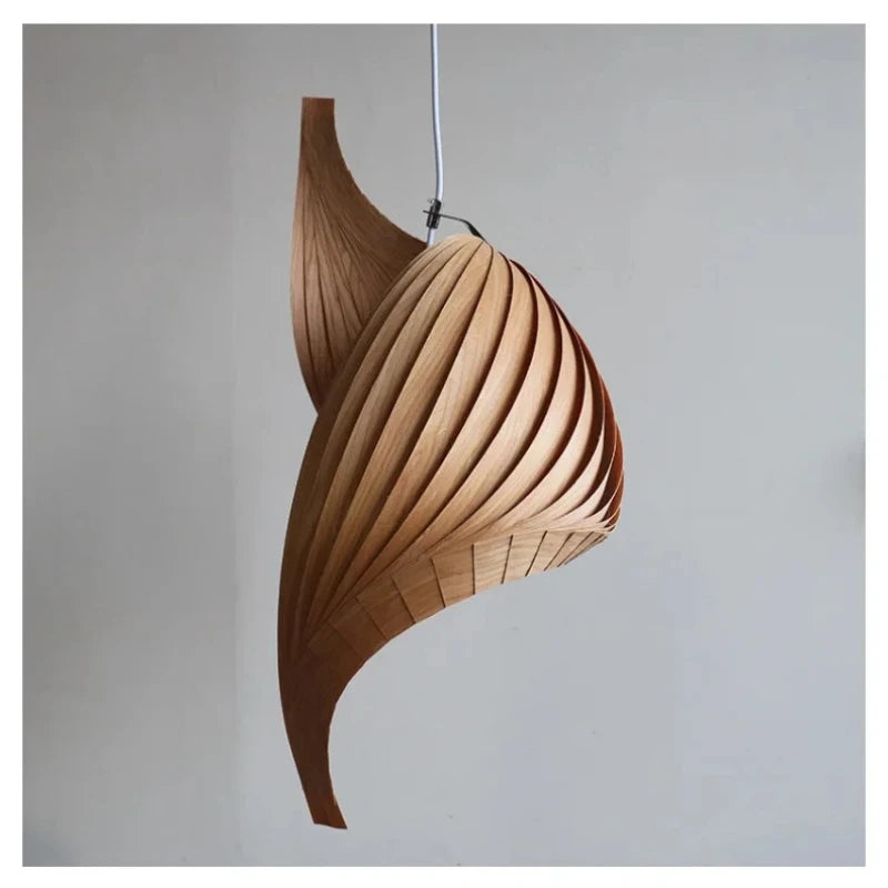 Japanese Wood Pendant Light Handmade Pleated Design