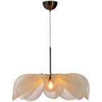 Japanese Linen Petal Pendant Light with Brass Stem for Bedroom