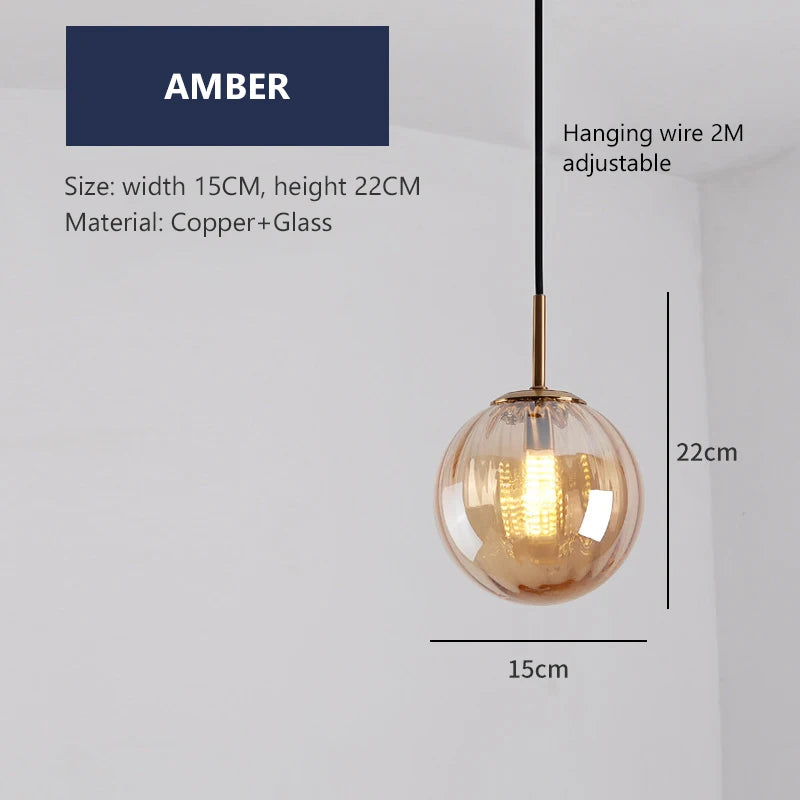 Nordic Brass Glass Pendant Light for Dining Room