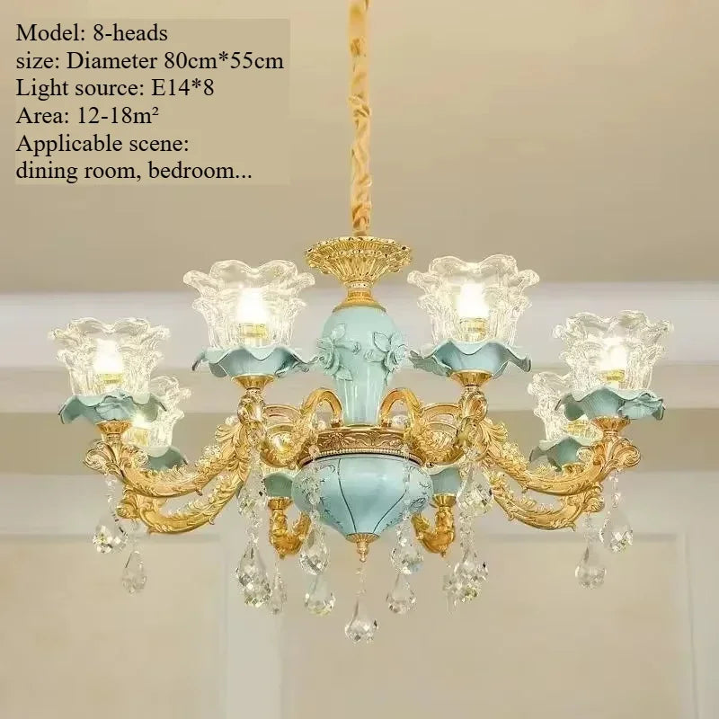 Blue Crystal Ceramic Chandelier - Living Room