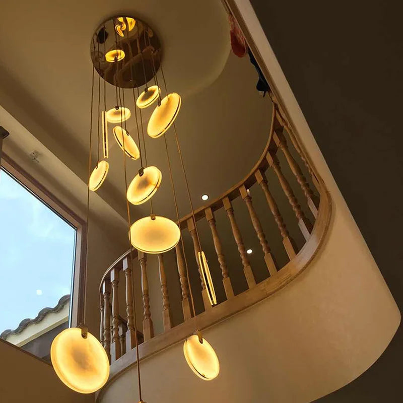 Luxury Alabaster Marble Disc Chandelier for Staircase and Lobby